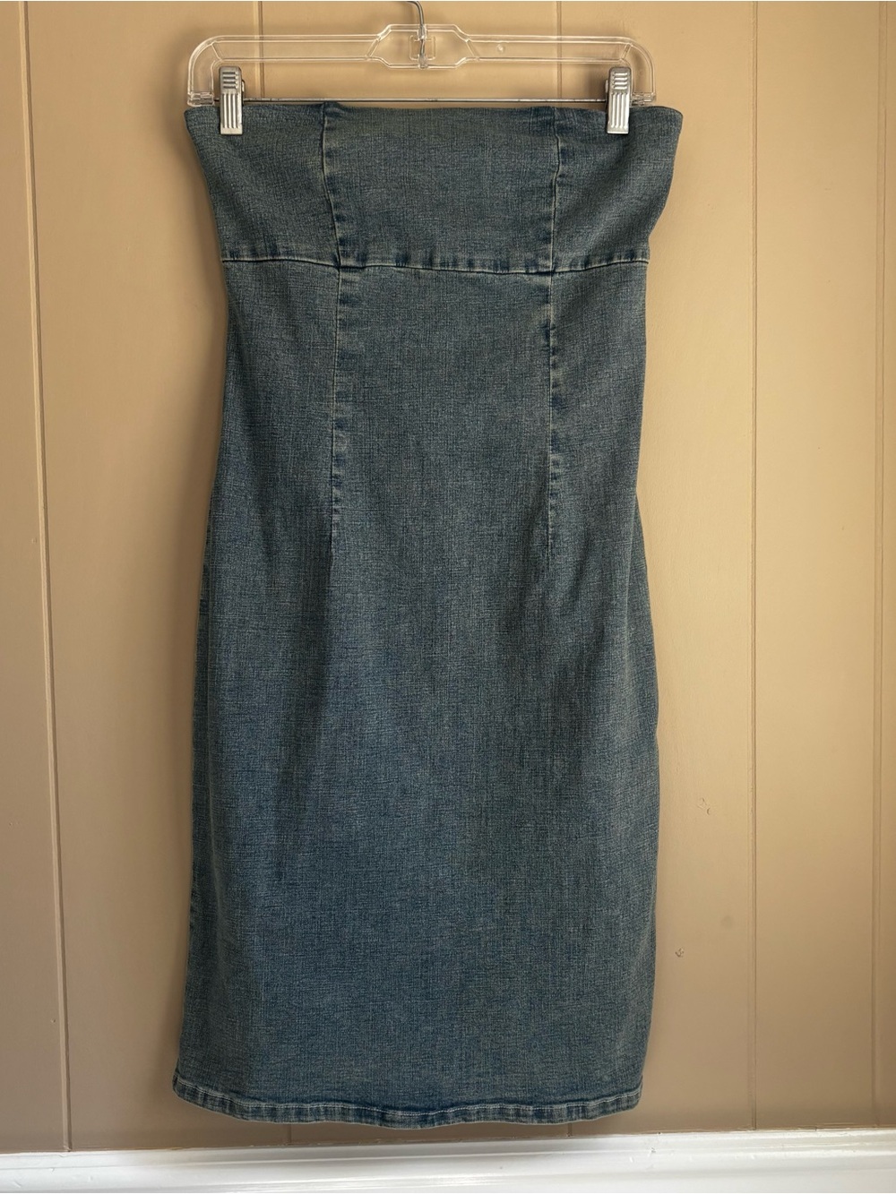 Moda International Strapless Denim Midi Dress • Y2K Vintage Bodycon • Size 4